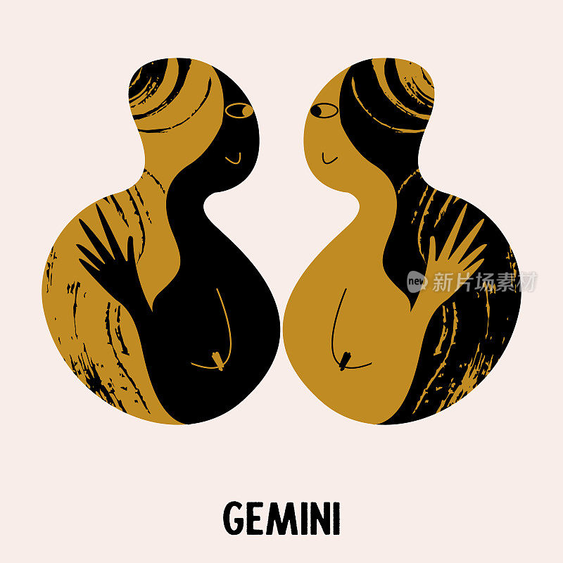 Gemini. Zodiac sign. Two girls are twins. Constellation of Gemini. Vector illustration in a flat style.